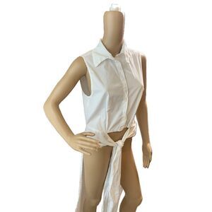 Purple Heart White Sleeveless Collared Button-Up Tie-Front Shirt Size Small